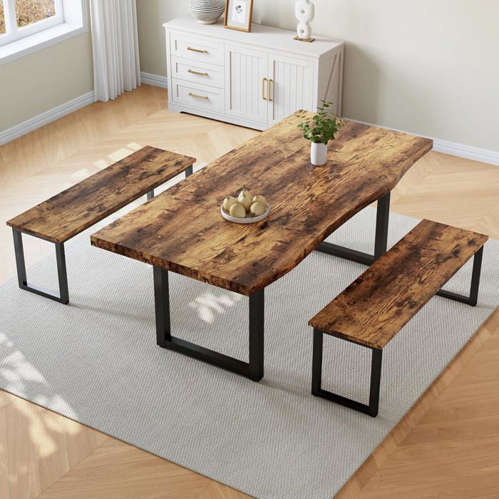 JIEXI Table à manger avec 2 bancs ensemble de table de cuisine moderne pour 4 à 6 personnes salon 145 cm