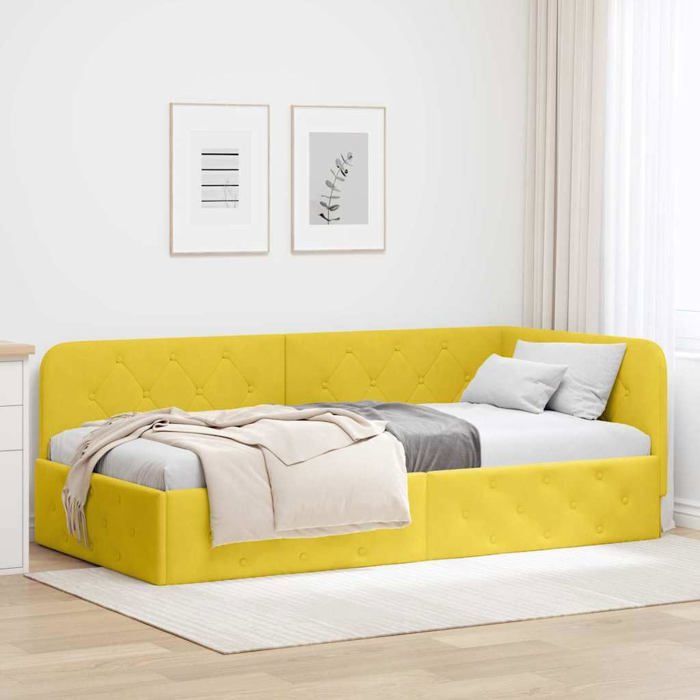 Cadre de lit dangle en velours - vidaXL - Jaune - 90x190 cm - Design en L - Polyvalent canapé-lit