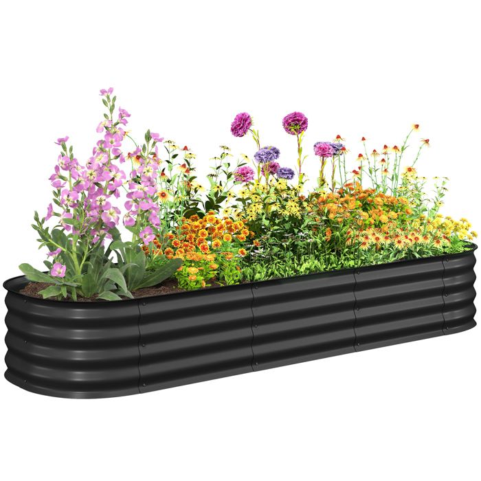 Carré potager de jardin - Outsunny - jardinière surélevée modulable acier fleurs herbes - acier - 195x62x30cm - gris foncé