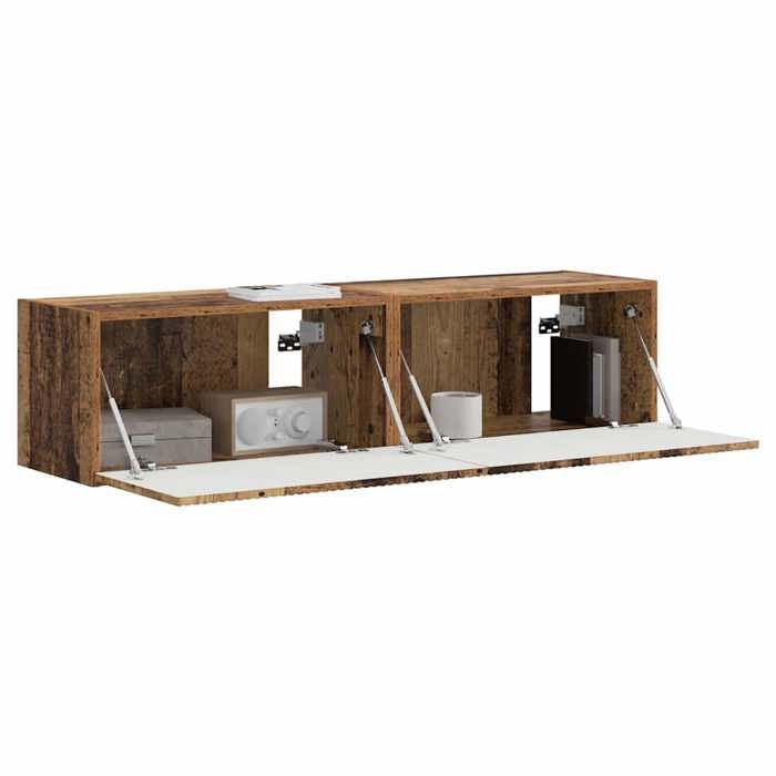 Sarazyj®Banc TV - meuble hifi - Marron Meuble TV mural - Lot de 2 - Bois Ancien - 60 x 31 x 29.5 cm - 50306