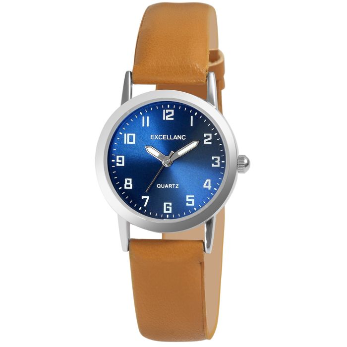 Montre femme - EXCELLANC - Excellanc - Boîtier 26 5 mm - Cadran bleu - Bracelet simili cuir marron