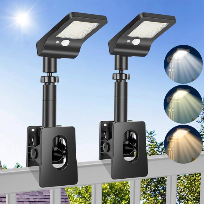 Lot de 2 Lampes Solaires Exterieur à Clipser avec Détecteur de Mouvement Projecteur Solaire Étanche Télécommande incluse