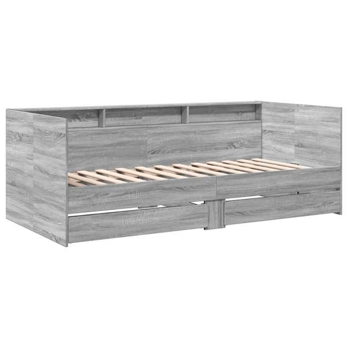 (En Promotion)Lit 1 PERSONNE 90x190cm Cadre de lit de jour Contemporain avec tiroirs sans matelas sonoma gris 90x190cm L746546