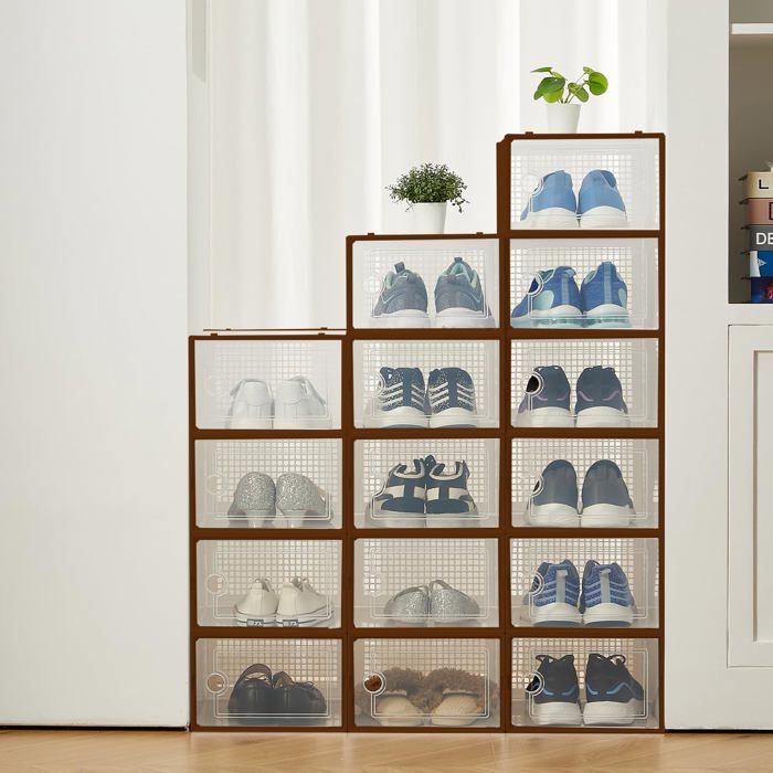 Boîtes à chaussures empilables - LUNSY - Plastique transparent - Empilables - Pliables - Couvercle hermétique
