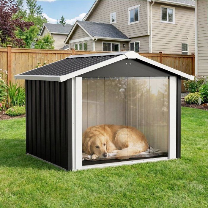 Niche pour Chien Extérieur 102x91x84cm Abri Étanche avec Toit Incliné Protection UV et Ventilation Plastique Résistant - Gris