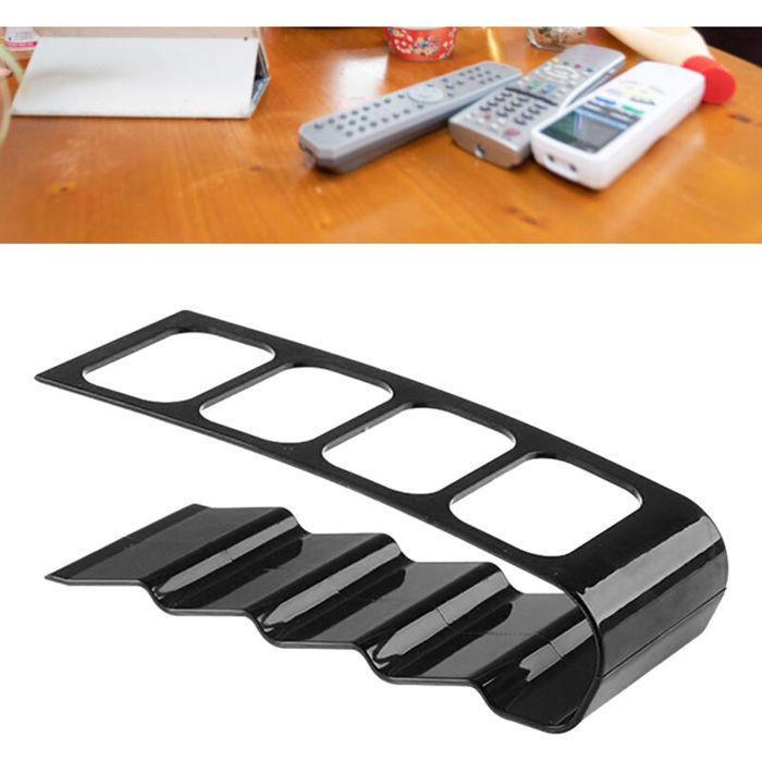 Support de télécommande à 4 compartiments en plastique facile daccès pour accessoires TV et multimédias noir.