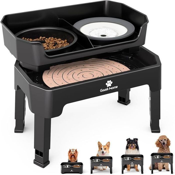 Gamelle Chien Surelevee Rehausseur Ajustable Porte Support Gamelles Anti Eclaboussure Grand Chien Pliable Anti Glouton Inox Double