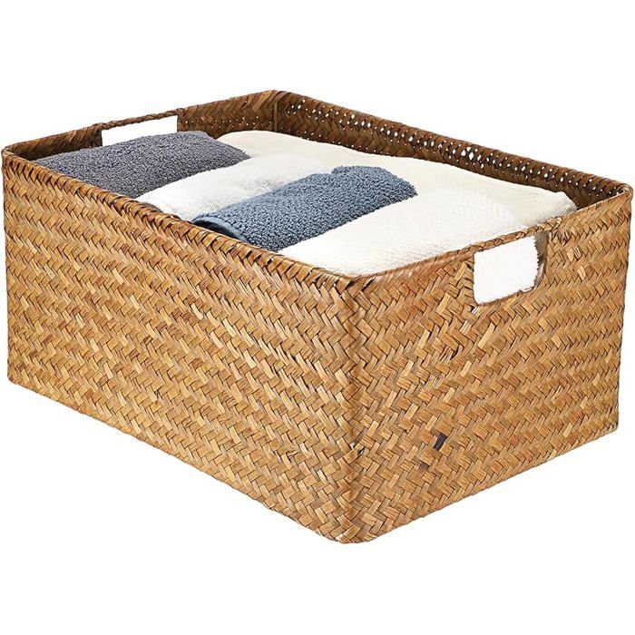 Panier de rangement en jonc de mer tressé Paniers de bureau en jonc de mer tressé rectanguires Boîte Caramel Moyen