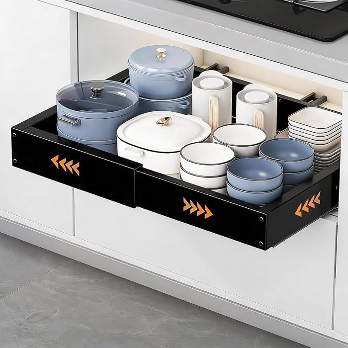 Tiroir Coulissant Cuisine 1 Pièce Rangement Cuisine 4 Directions Extensibles Profondeur 41555 cm 1 Noir
