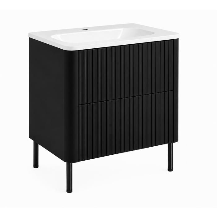 Meuble de salle de bain - Meuble de salle de bain 60 - Blanc - Vasque résine minérale incluse - 2 tiroirs