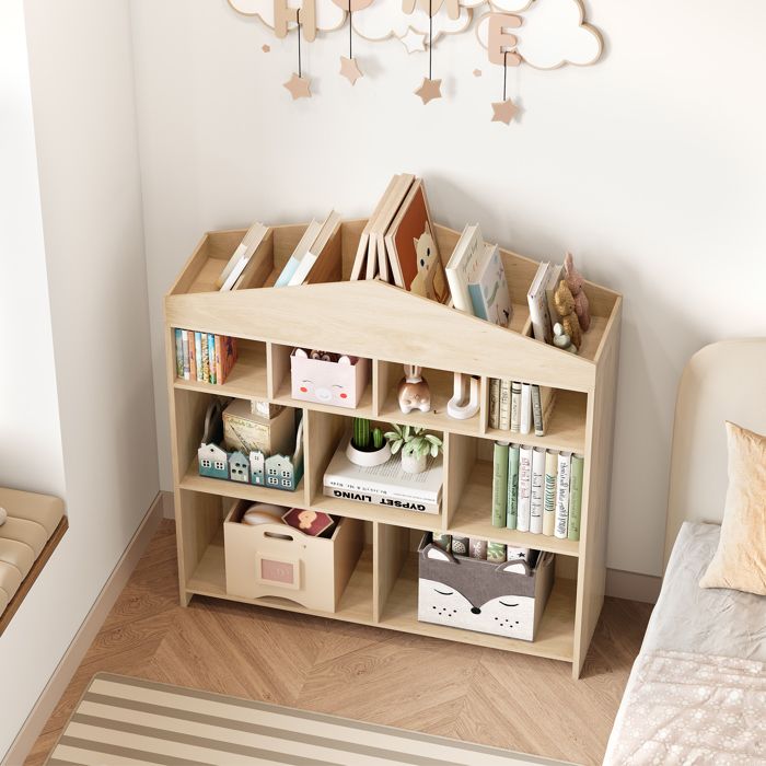 KOIOPLIE Bibliothèque Enfant Design Maison 15 Casiers - Étagère Rangement Livres et Jouets - Meuble Chambre/Salle de Jeux
