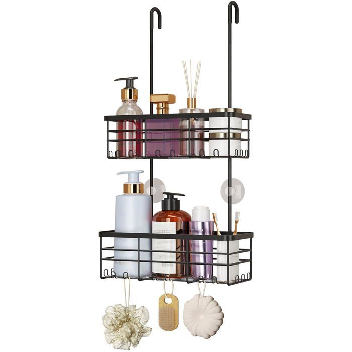 Organiseur de douche à suspendre – Organiseur de douche sans perçage avec crochets antirouille et étanche en acier inoxydable 304