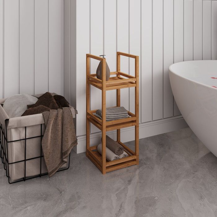 Étagère sur pied - FUNMOON - 3 niveaux - Bords renforcés - Coloris naturel - Bambou & MDF
