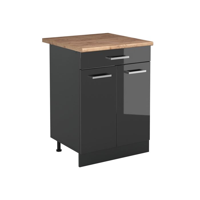 Meuble bas de cuisine R-Line 60cm avec tiroir plan de travail Chêne doré Anthracite Haute brillance/Anthracite Vicco 61075