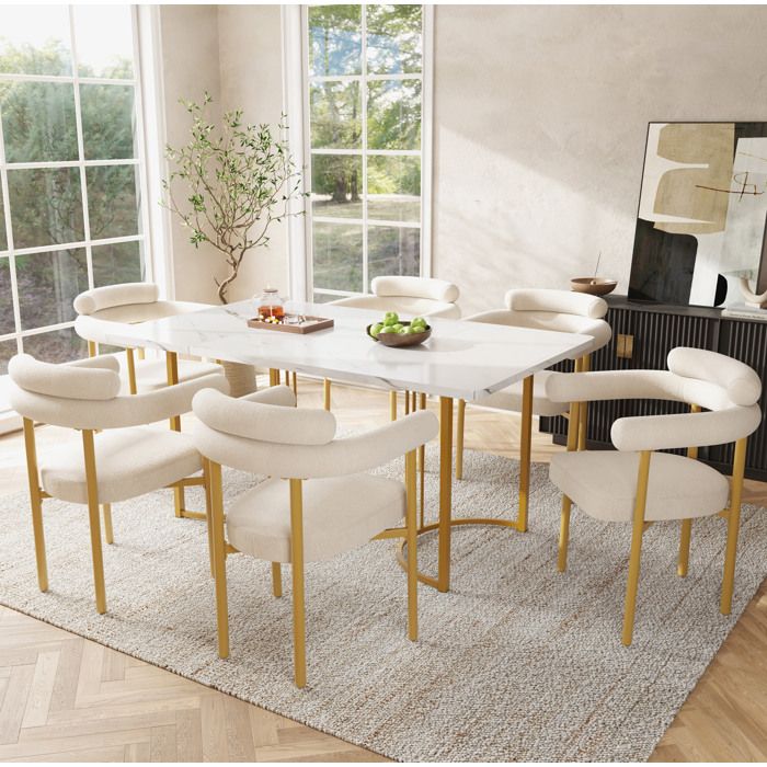 Maisentiel Lot de 6 chaises de salle à manger beige et doré 70 x 62 x 85 cm avec accoudoirs et structure métal