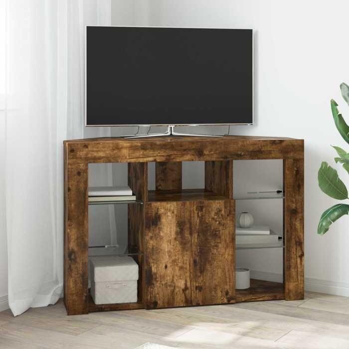 ELORAN Étagère TV - Banc TV - Meuble TV pour Salon LED dAngle - 100x40x68cm - Chêne fumé - Bois dingénierie 52024