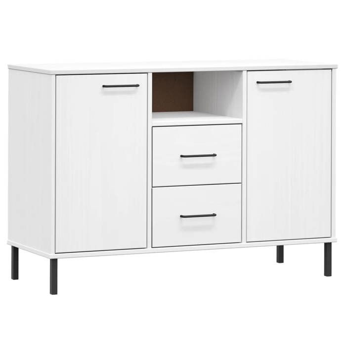 NOUVEAU Placard de rangement - Buffet de Cuisine - Armoire Bas vitrine - avec pieds en métal - blanc - 113x40x77cm - Bois massif OSL