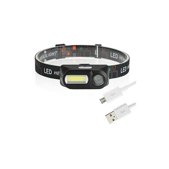 Lampe frontale LED rechargeable par USB étanche 180 lm COB 100 lm XPE 6 modes noire