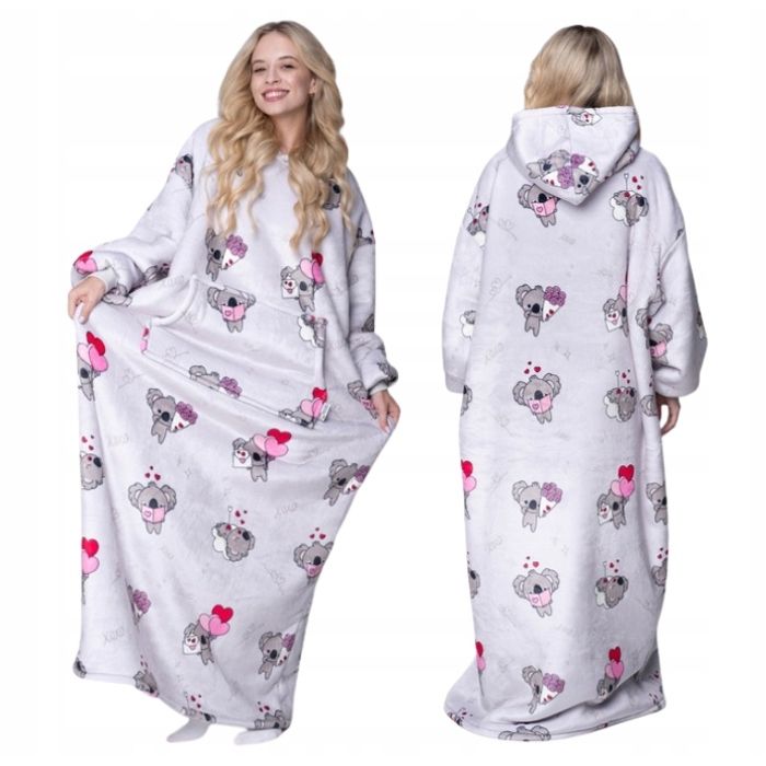 Couverture Plaid Sweat long oversize motif koala sherpa polaire capuche poche XXL 140 cm Couverture Plaid Sweat long oversize motif koala sherpa polaire capuche poche XXL 140 cm