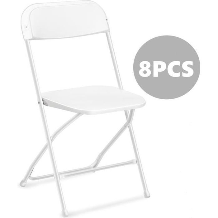 Lot de 8 chaises pliantes en plastique blanc sièges commerciaux empilables portables intérieurs et extérieurs avec cadre en acier Lot de 8 chaises pliantes en plastique blanc sièges commerciaux empilables portables intérieurs et extérieurs avec cadre en acier