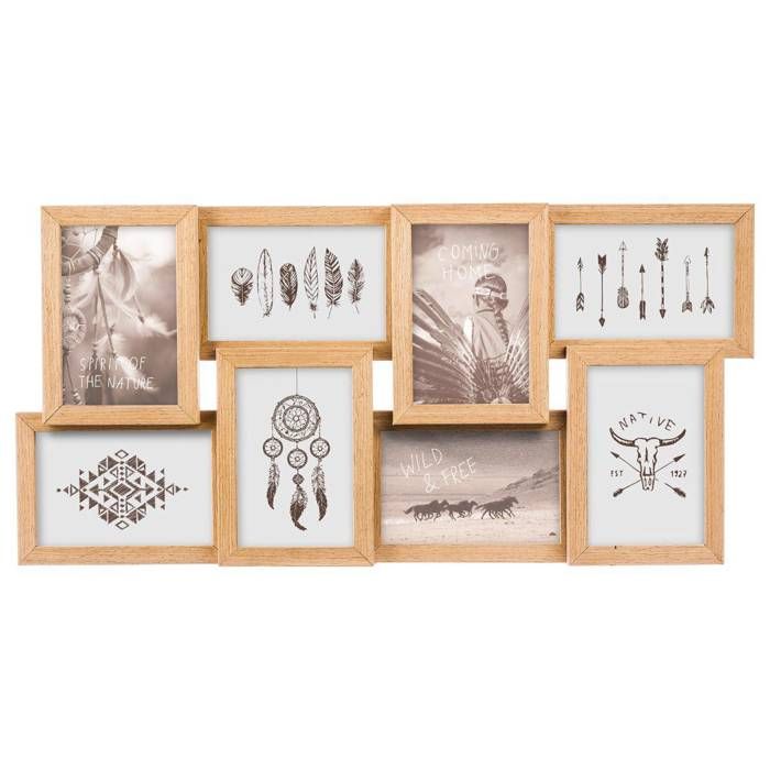 Pêle-mêle Atmosphera Arthur - Cadre Photo Bois 8 Cases 48x48cm, Verre, Style Vintage