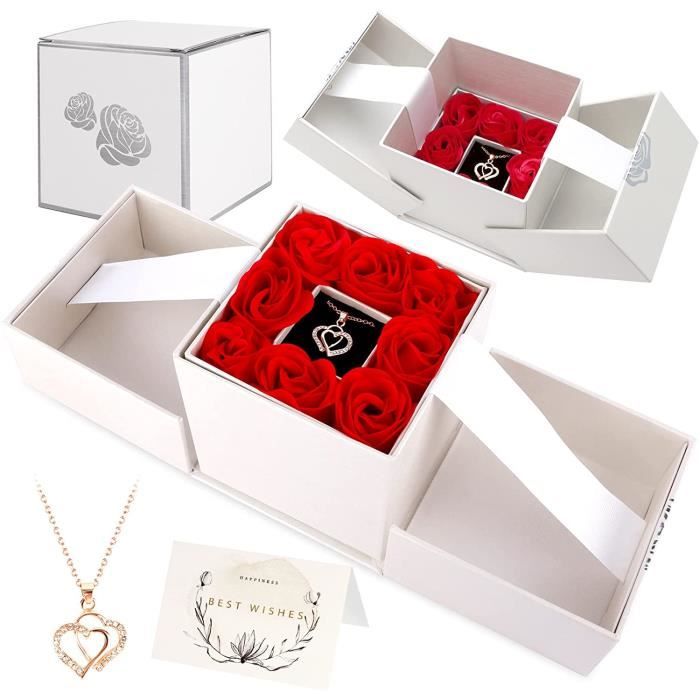 Rose éternelle Avec Collier I Love You - Coffret Cadeau Femme - Anniversaire, Fête Des Mères