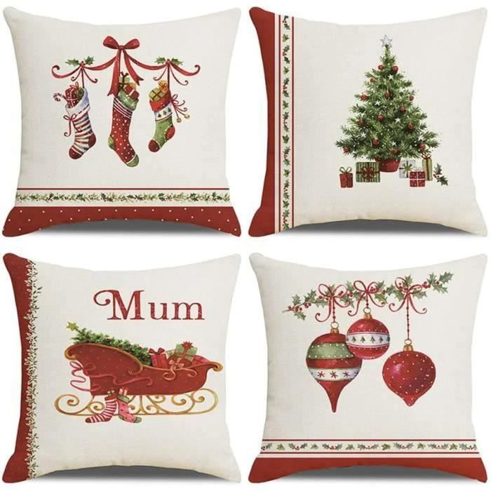 Lot De 2 Housses De Coussin De Noël - Motif Sapin Bleu, Taille 45 X 45 Cm, Tissu Peluche Doux, Lavable En Machine - 11