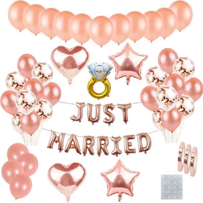 55Pcs Just Married Decoration De Ballons En Or Rose Kit : Lettres