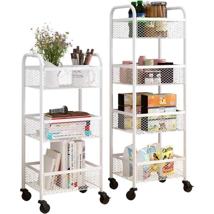 Chariot Utilitaire Roulant,Rangement Pour Livres - Étagère Roulante Avec Roues Et Crochets