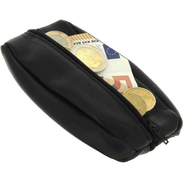 Porte Cartes Porte Monnaie LIVAN® Double Fermeture éclaire Bouton 11,5 x 7,5 x 3 cm Homme Femme Rouge en Cuir Vachette épais Anneau à clé intégré