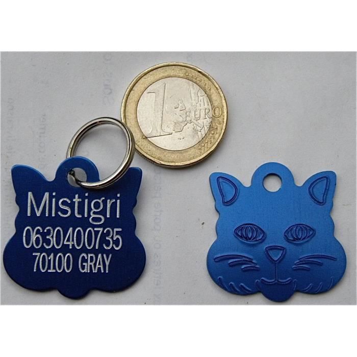 1 MÉDAILLE gravée pour chat bleu
