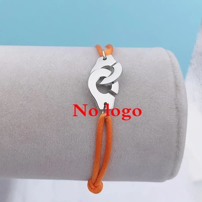 bracelet menotte fil orange - femme homme - pendentif argent - bracelet réglable