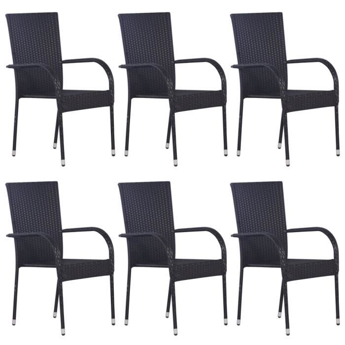 fauteuil de jardin empilable professionnel - star® - noir - résine tressée - 6 chaises