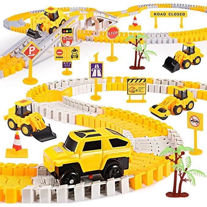 LTFIOON Circuit Train Electrique,259 PCS Jeu De Jouets De Véhicules Avec Pont,Dinosaure Jouet Piste De Course, Pistes Flexibles,Jouets Train De Dinosaures Cadeau Garçons Et Filles 3 4 5 6 7 8 9