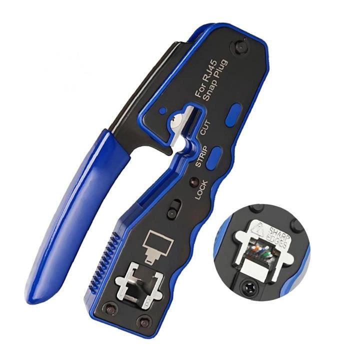 Pince à Sertir RJ45 + Connecteurs - Outil Réseau Pour Câbles Ethernet Cat 5e/6, Coupe-câble Et Dénudeur Intégré