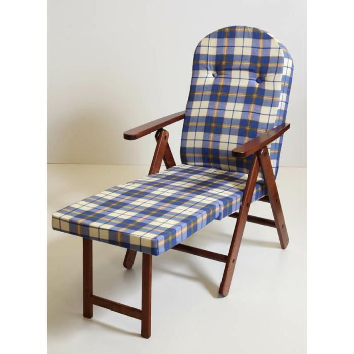 Fauteuil Réglable 4 Positions En Bois Et Tissu à Carreaux Bordeaux 65x70xh87 Cm 78777723