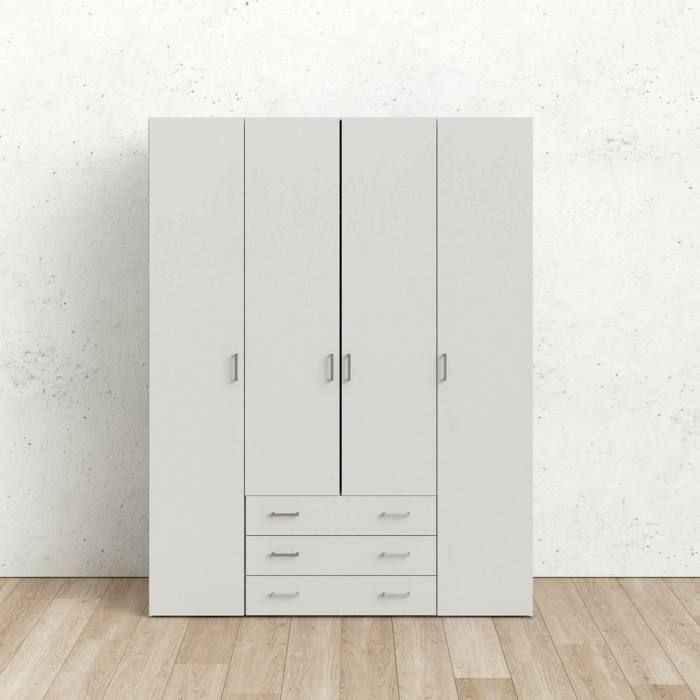 Dmora - Grande armoire Francine 154x49 5h200 4 cm Blanc Panneau effet bois Dmora - Grande armoire Francine 154x49 5h200 4 cm Blanc Panneau effet bois