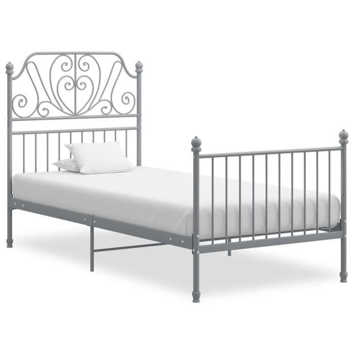 Lit adulte-enfant 90x200cm - Structure de lit Gris Métal et contreplaqué