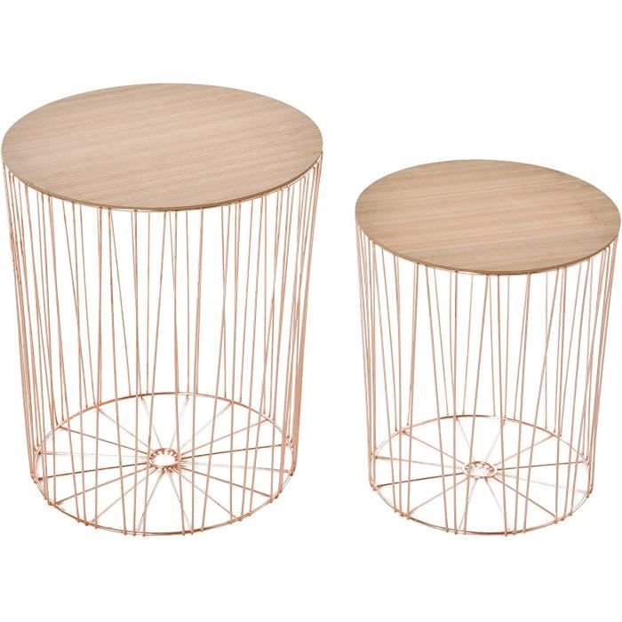 Lot De 2 Tables Basses Gigognes Rondes Et Carrées Style Crème - Ensemble Gain De Place Élégant Pour Salon