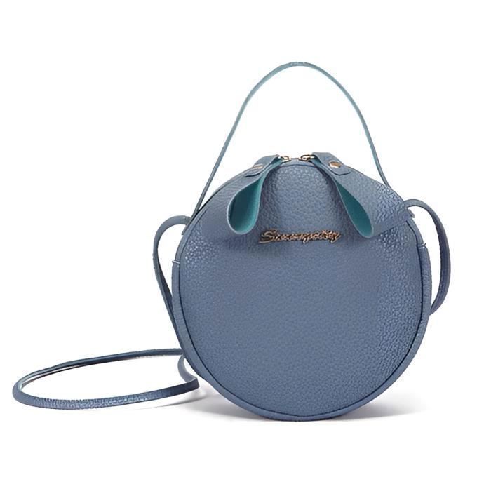 Maroquinerie Sac Forme Ronde Sac à Main Femme Cuir Bleu Forme Rond