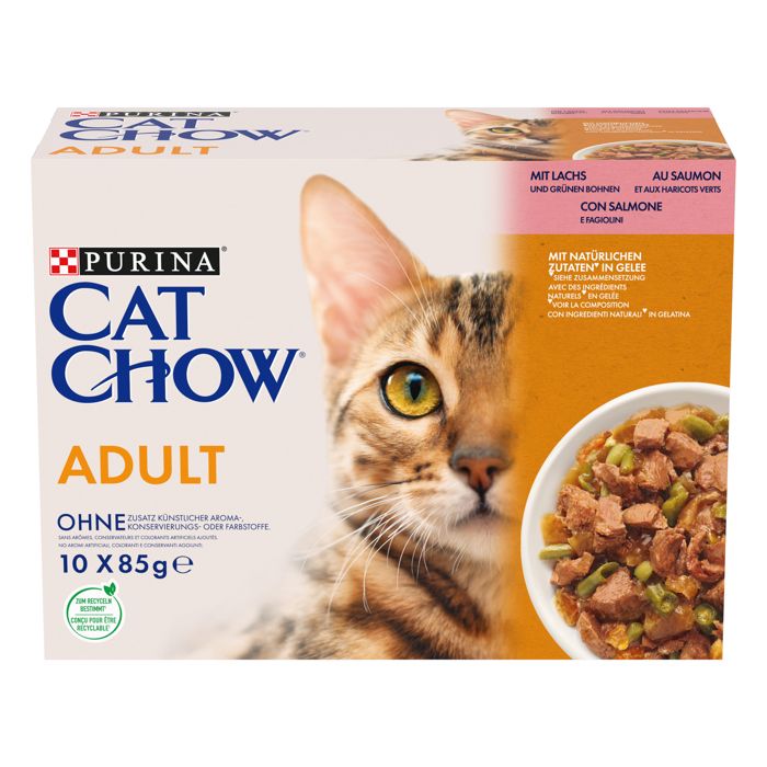 Meilleurs prix pour CAT CHOW Adult Saumon Haricots verts 85g Sachets repas pour chat