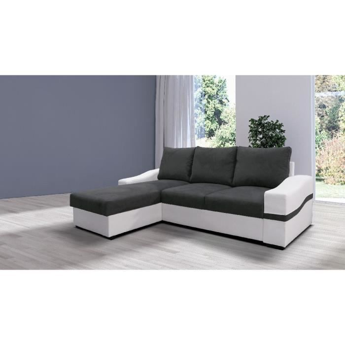 Canape D Angle Convertible Dylan Microfibre Gris Et Blanc Agnle