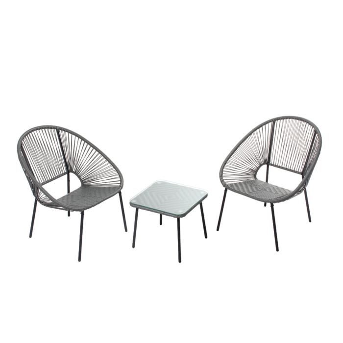 Acapulco - Set de 2 fauteuils + table basse gris foncé Acapulco - Set de 2 fauteuils + table basse gris foncé