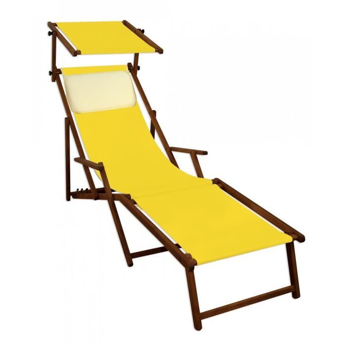 chaise longue de jardin jaune pliante avec repose-pieds, pare-soleil et oreiller 10-302fskh
