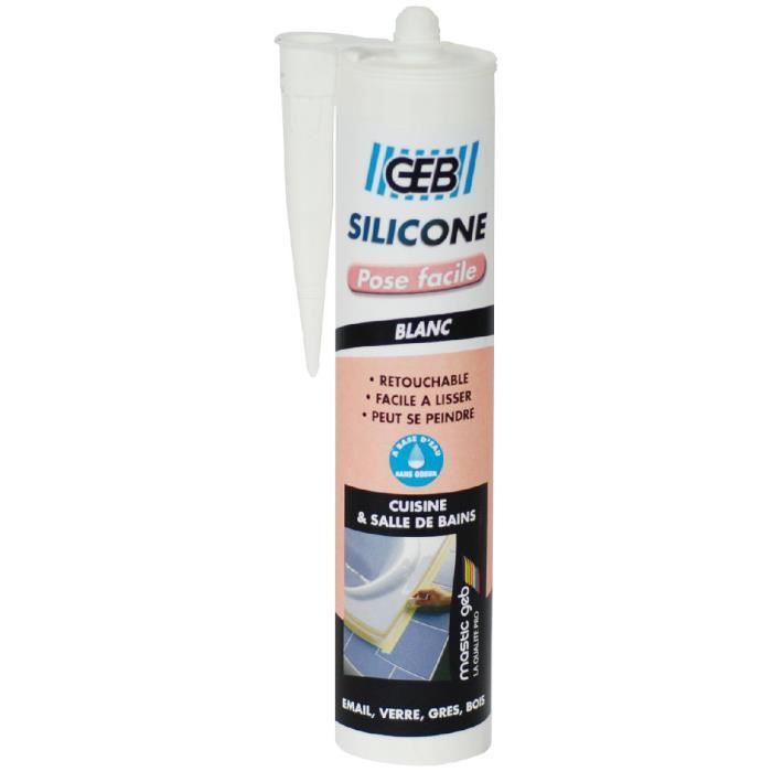 Mastic silicone - Geb - Blanc - Base aqueuse - 280 ml - Avec fongicide ...