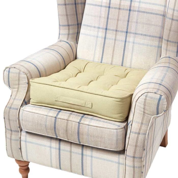 Coussin dassise rehausseur en coton Vert sauge 50 x 50 x 10 cm