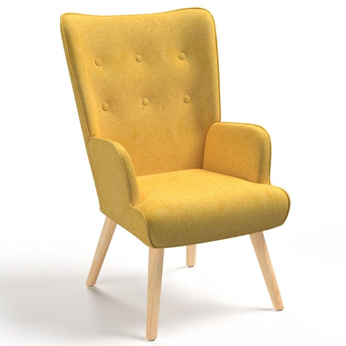 IDMARKET Fauteuil scandinave IVAR en tissu jaune IDMARKET Fauteuil scandinave IVAR en tissu jaune