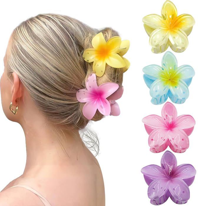 INF Pinces à cheveux avec fleurs pack de 4 Jaune/bleu/violet/rose