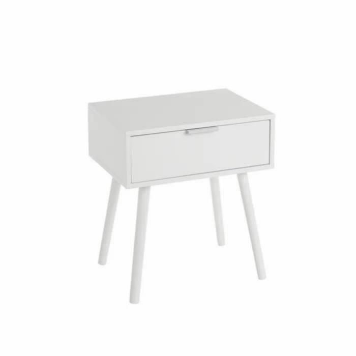 Table de chevet JUANIO - Blanc - 1 tiroir - MDF - 40x30x45 50 cm