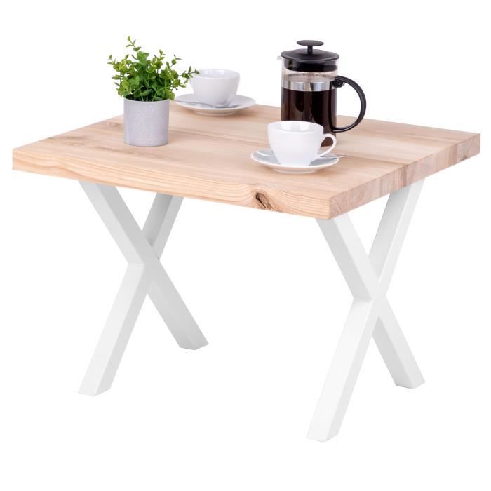 lamo manufaktur table basse industrielle - bois massif - salon - 60x60x47cm - frêne sévère - pieds métal blanc - modèle design